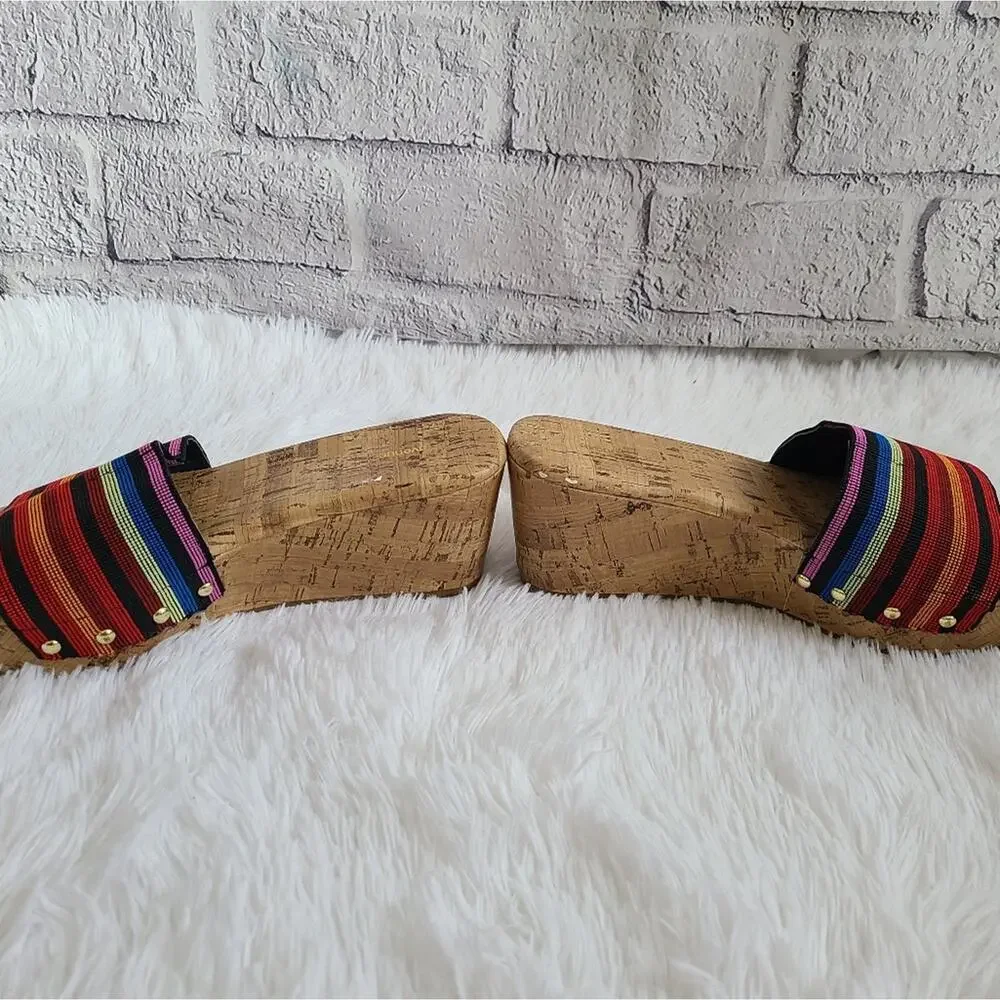 Avenue Greta Y2K Colorful Cork Wedge Heeled Flip Flops Size 10W